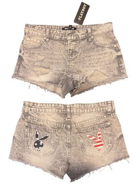 Playboy Women's Acid-Wash Distressed Denim Shorts - Gray NWT Runs Big